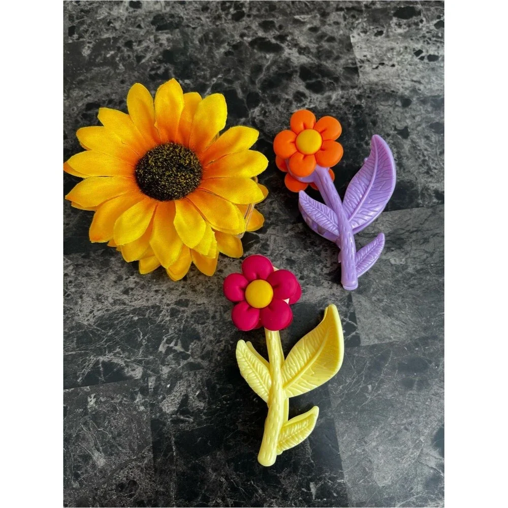 Flower Hair Claw Clip Set Yellow Sunflower & Colorful Flower Claw Clips